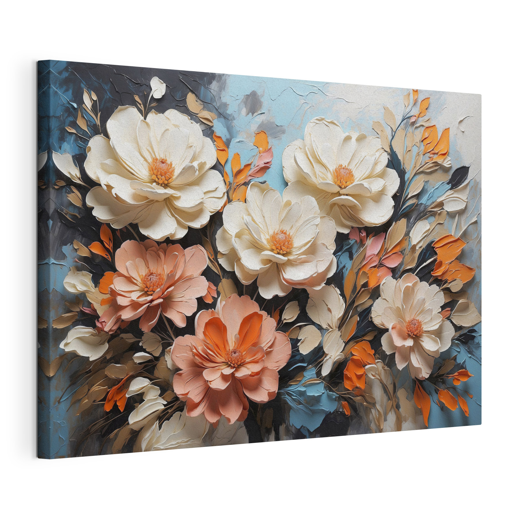 A painting of flowers and leaves