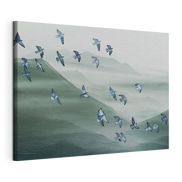 Cuadros Una bandada de pájaros sobrevolando una montaña (SKU: s38069) Cuadros Cuadros Una bandada de pájaros sobrevolando una montaña (SKU: s38069)