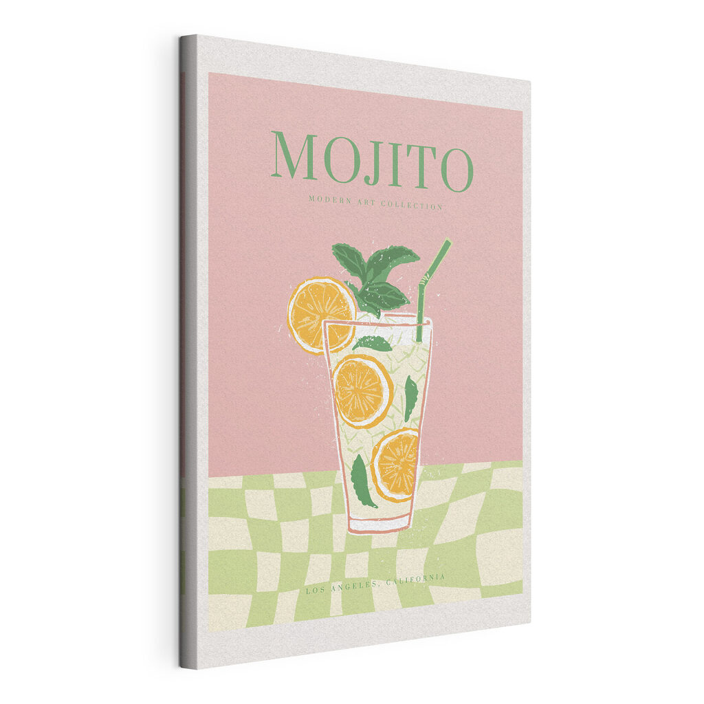 A poster of a drink with oranges and mint leaves A poster of a drink with oranges and mint leaves