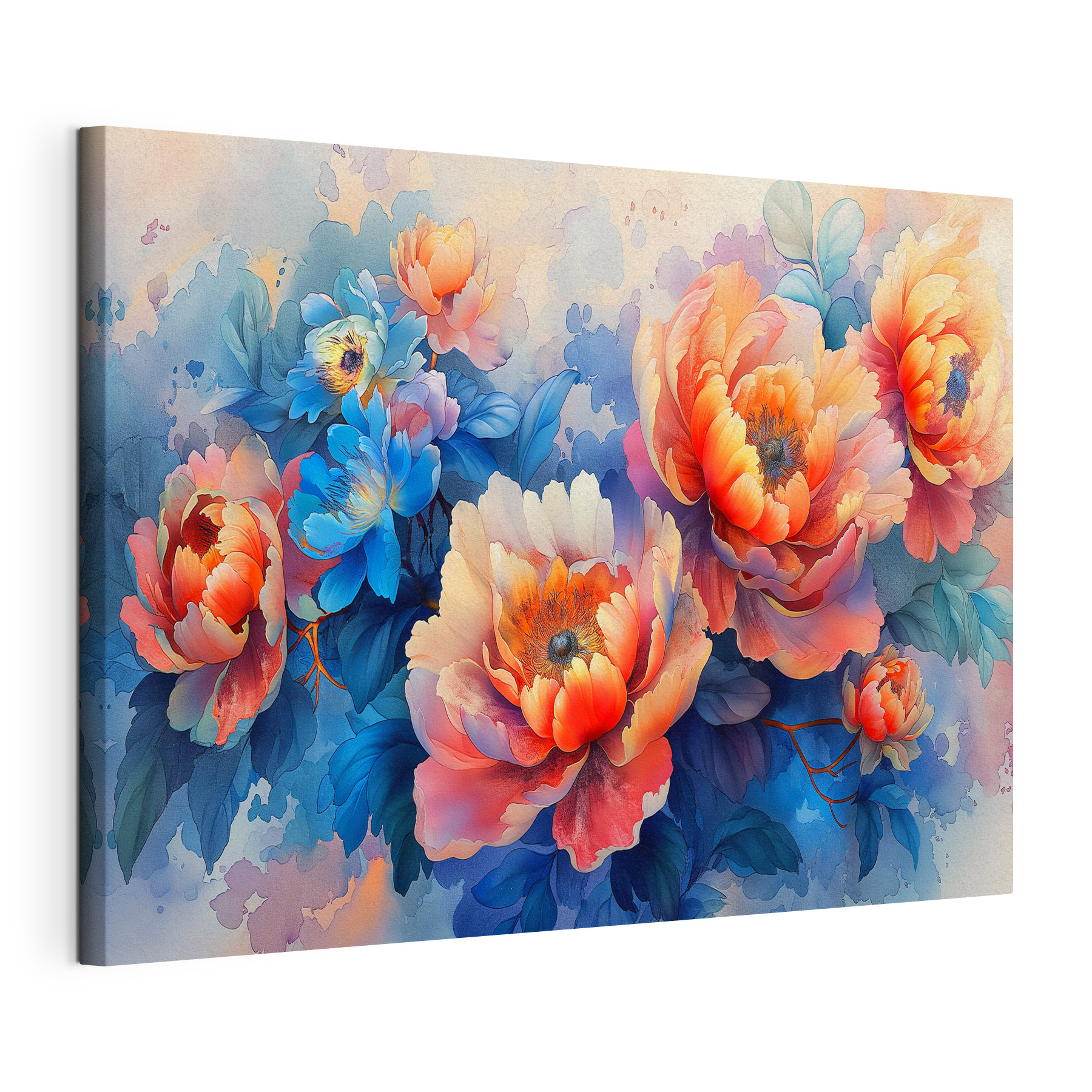A painting of flowers on a blue background A painting of flowers on a blue background