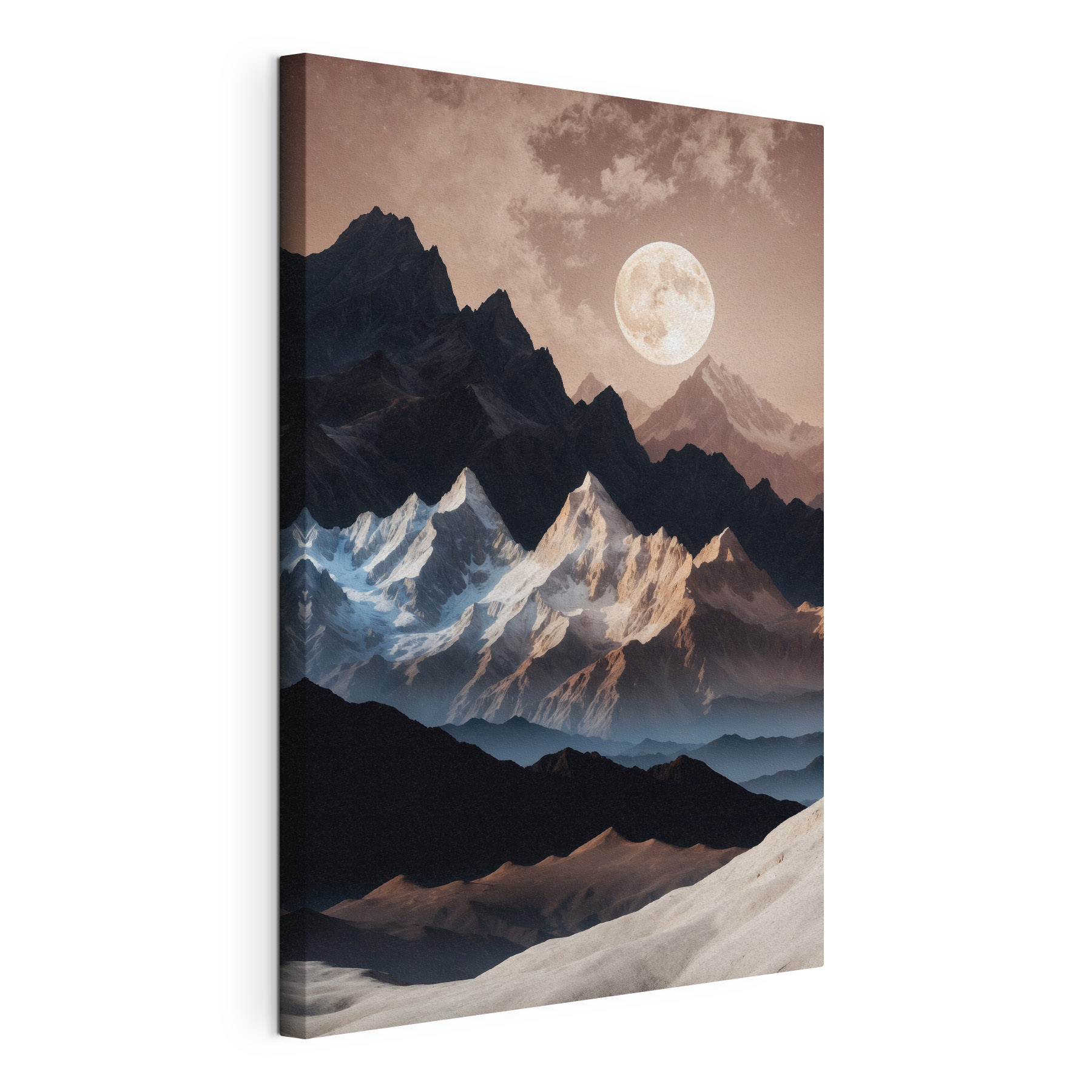A moon over mountains and clouds