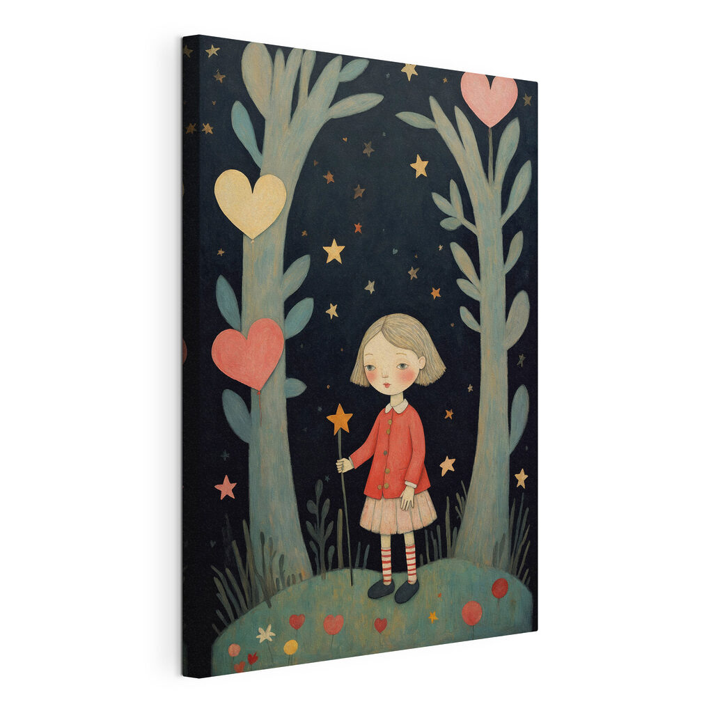 A girl holding a magic wand in the woods
