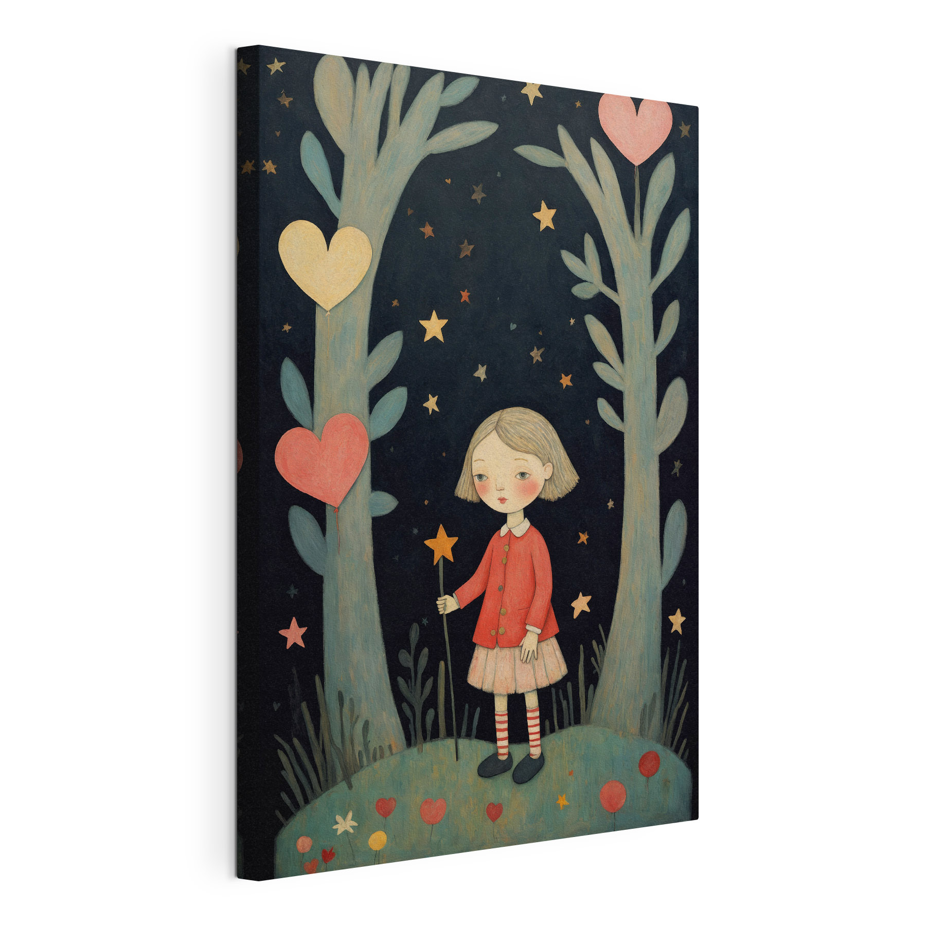 A girl holding a magic wand in the woods