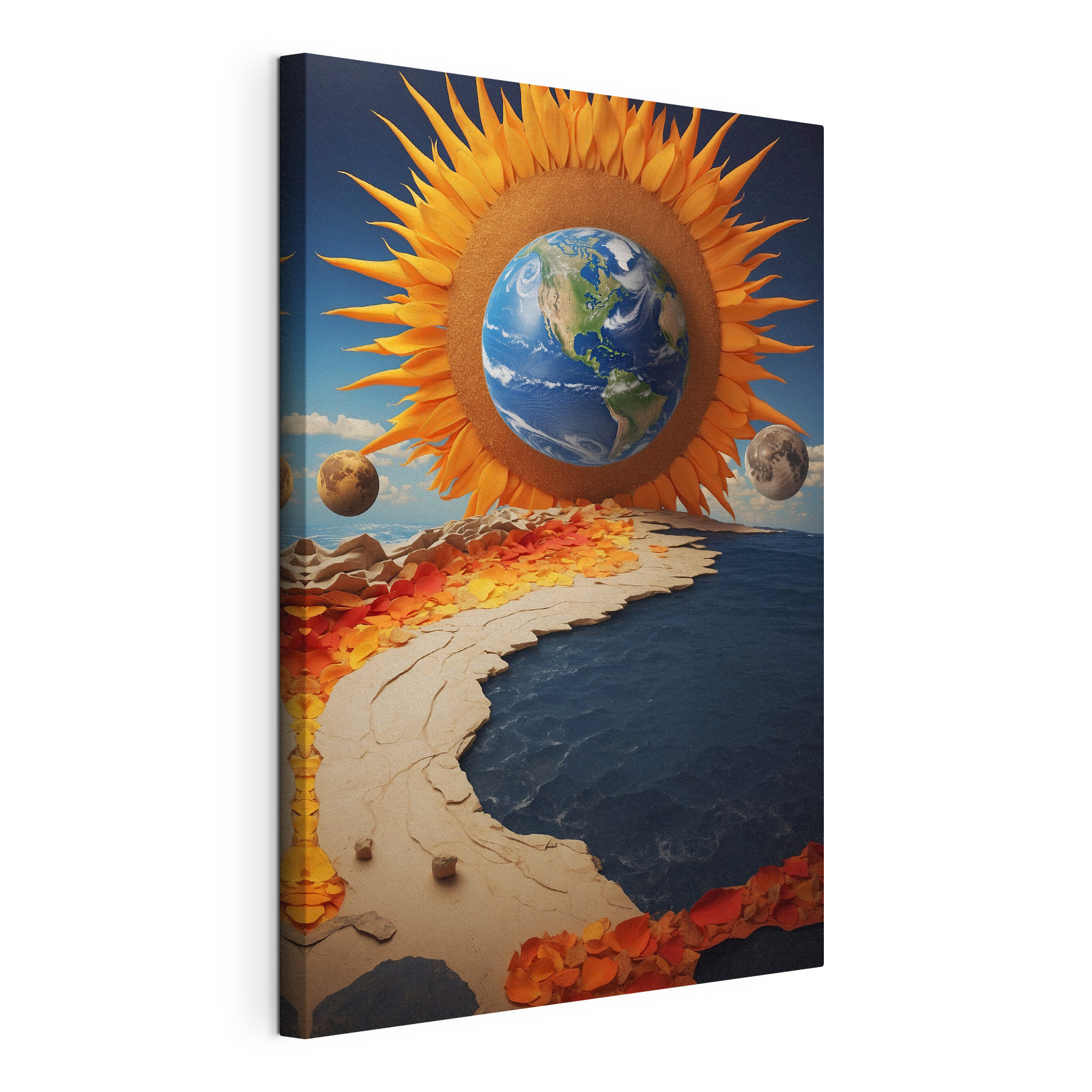 A sun and earth with moon and moon around it A sun and earth with moon and moon around it