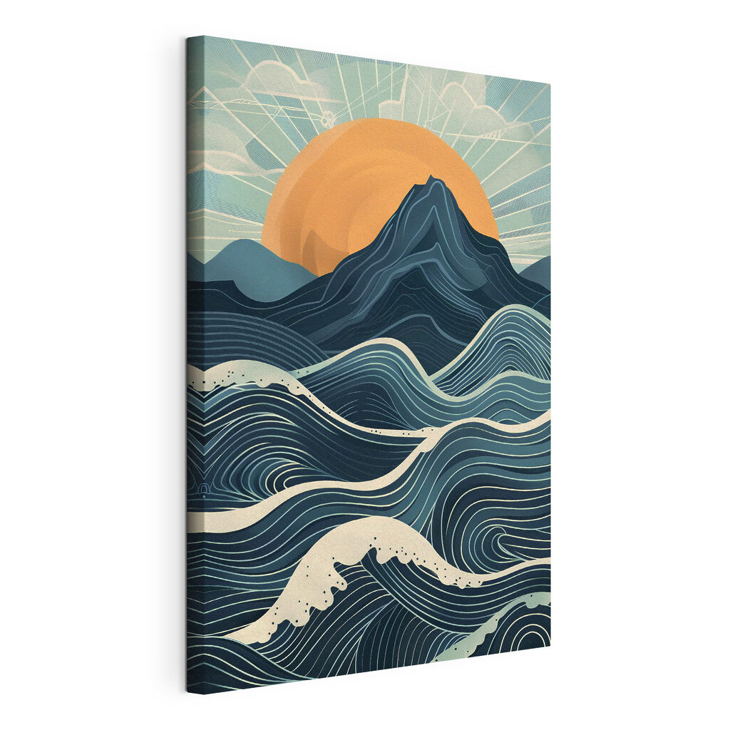 A mountain with waves and sun