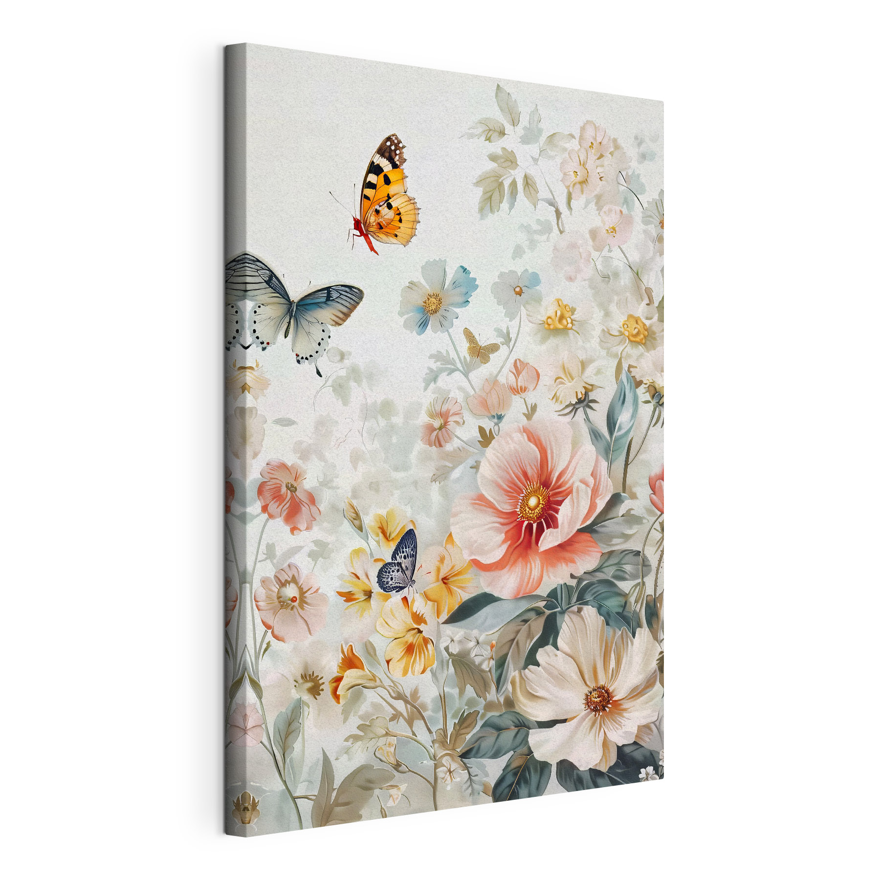 A painting of flowers and butterflies