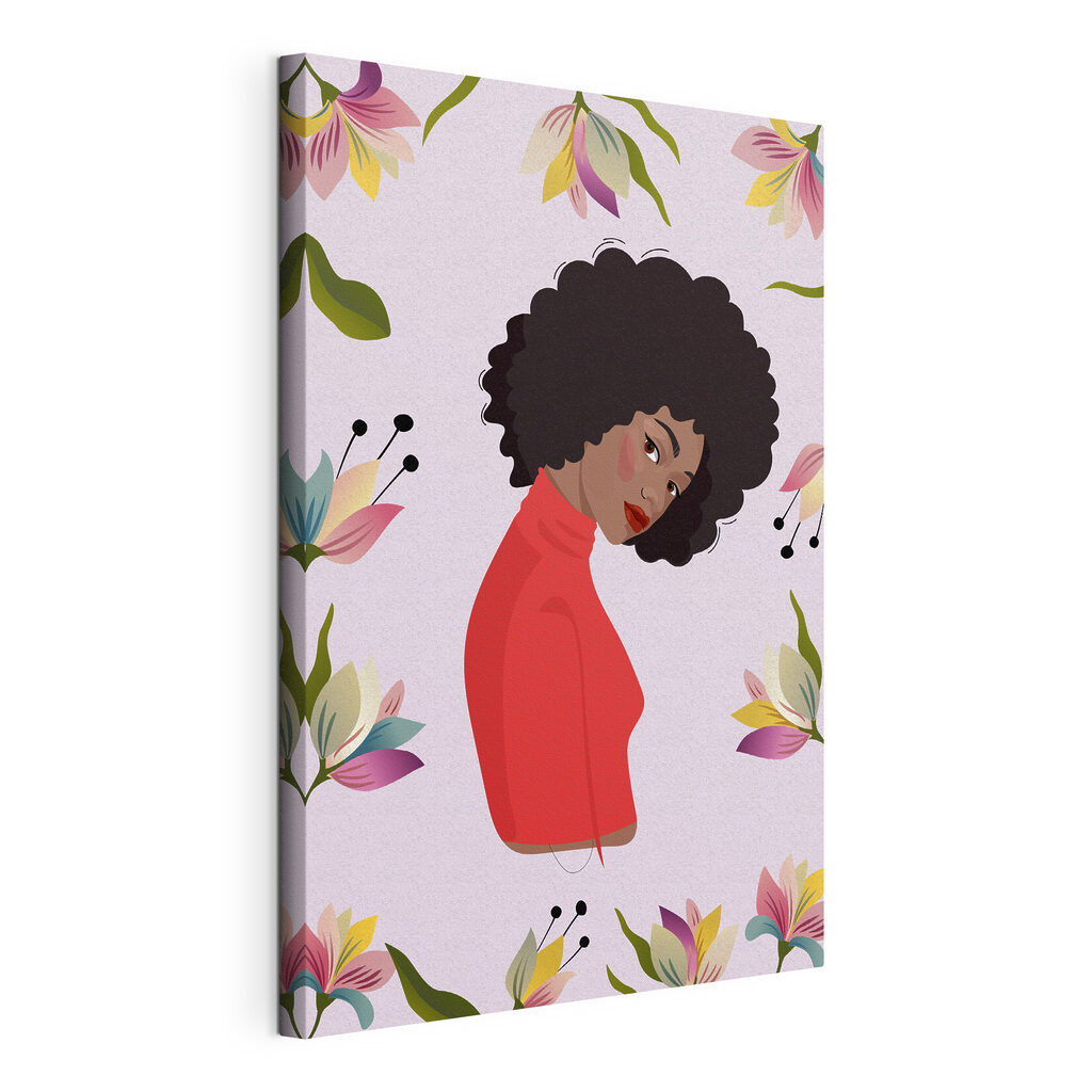 A woman with curly hair and flowers A woman with curly hair and flowers