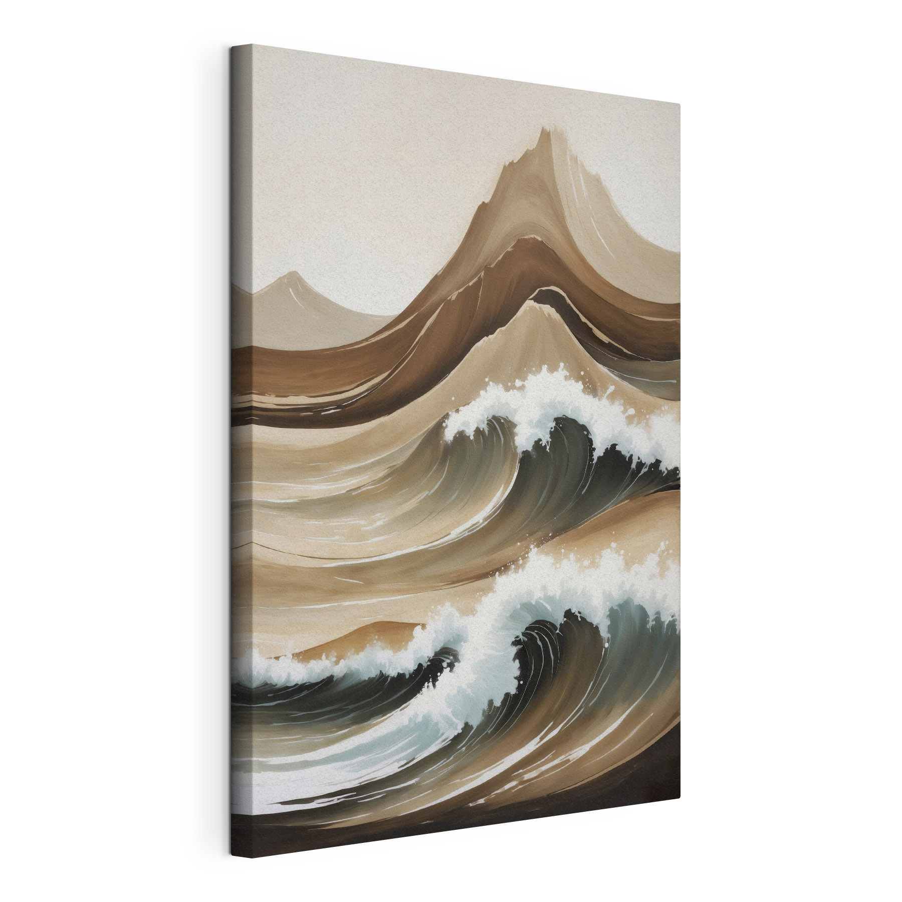 A painting of waves on a beach