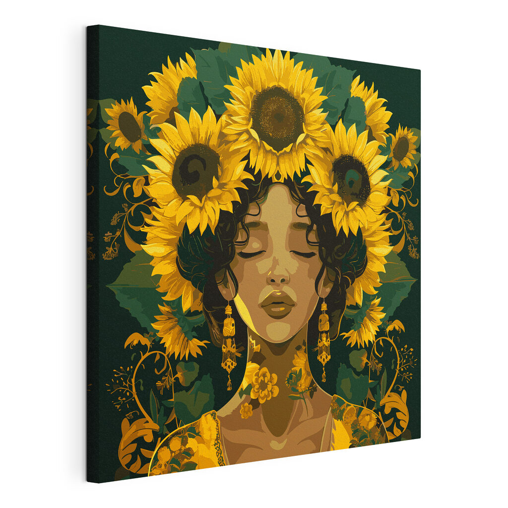 A woman with sunflowers in her hair A woman with sunflowers in her hair