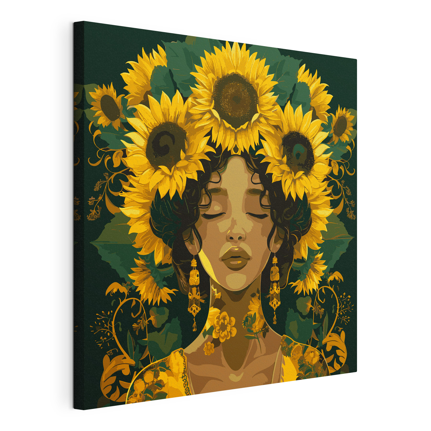A woman with sunflowers in her hair A woman with sunflowers in her hair