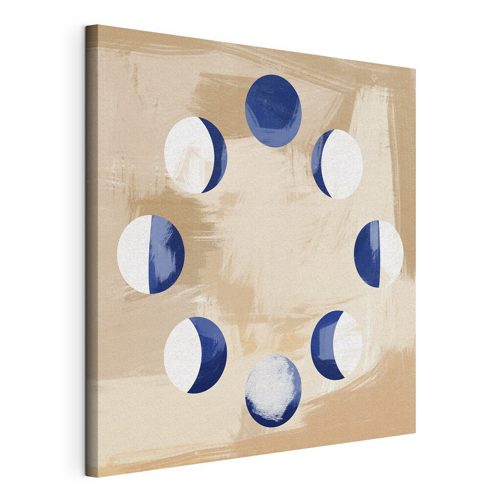 A blue and white circle with white circles