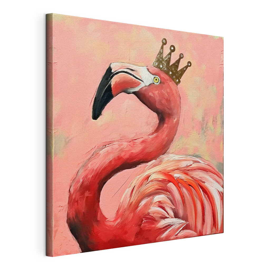 A painting of a flamingo with a crown A painting of a flamingo with a crown