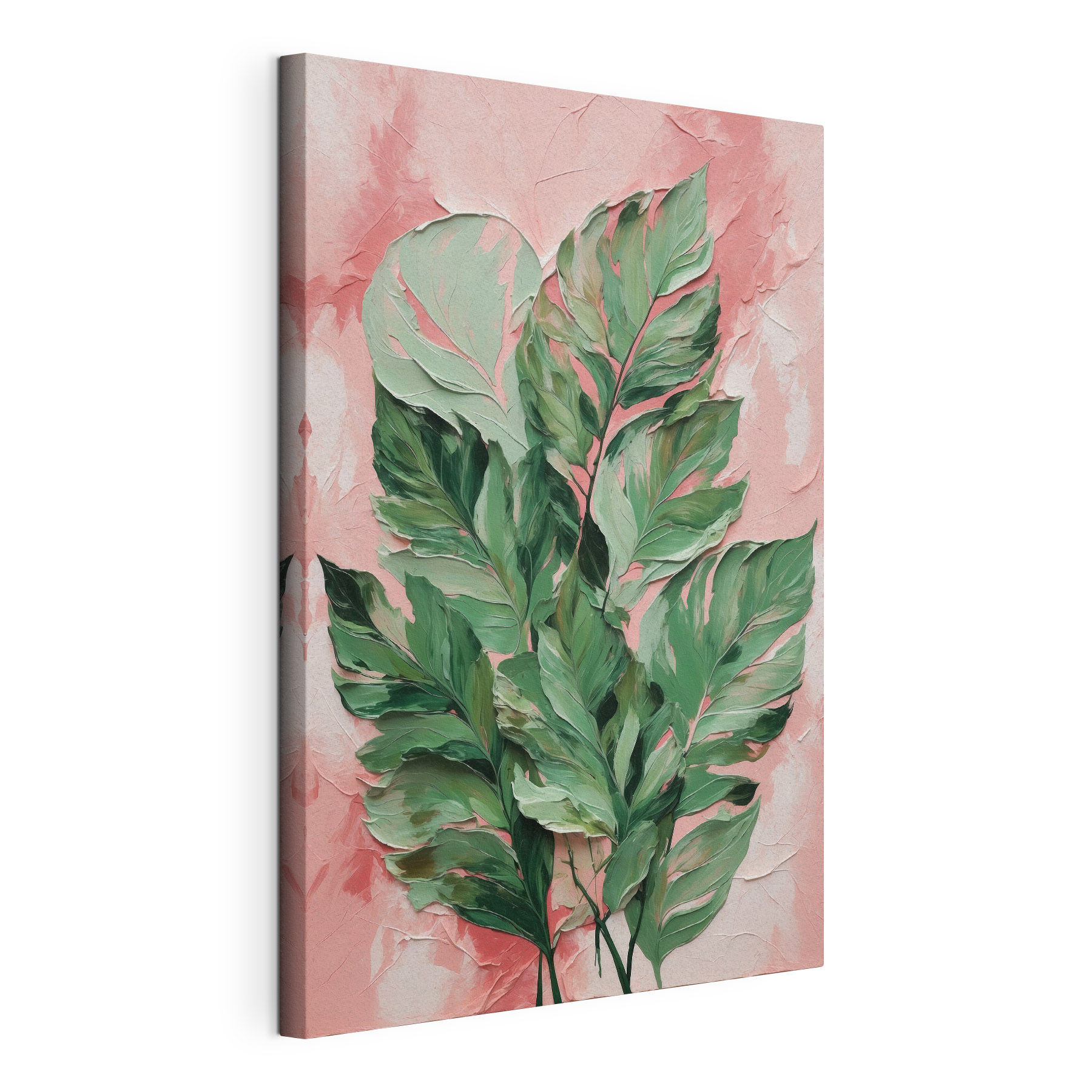 A painting of leaves on a pink background A painting of leaves on a pink background