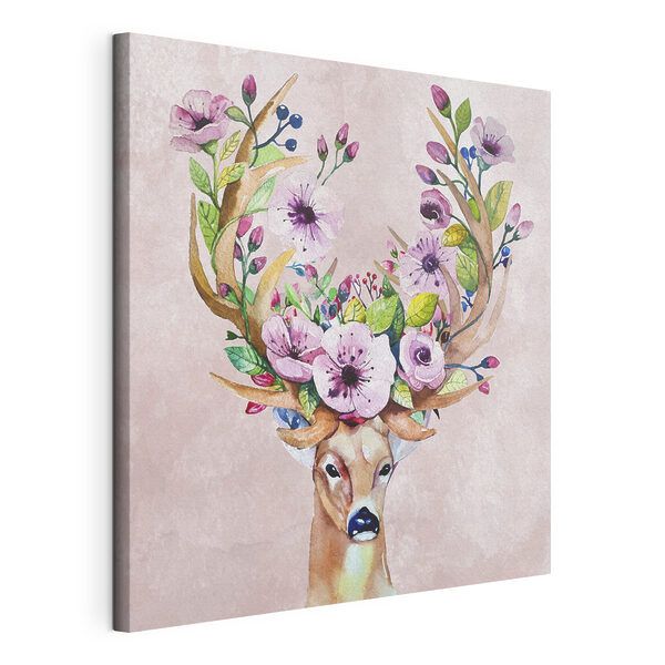 Cuadros Una acuarela de un ciervo con flores en los cuernos (SKU: s38331) Cuadros Cuadros Una acuarela de un ciervo con flores en los cuernos (SKU: s38331)