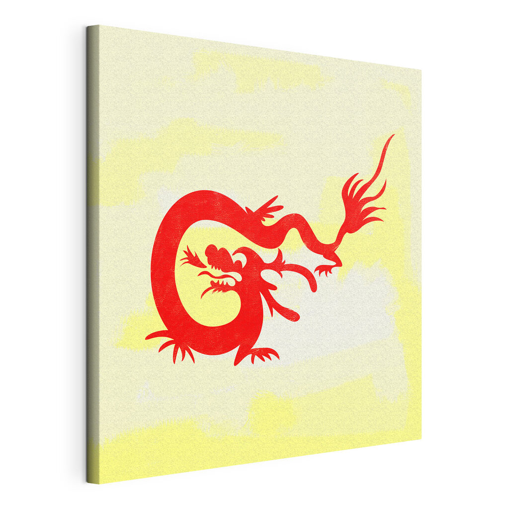 A red dragon on a yellow background A red dragon on a yellow background