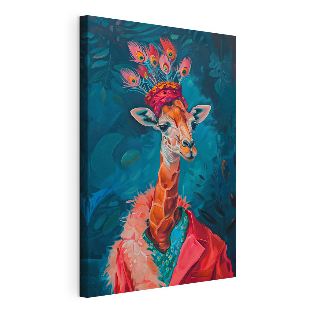 A giraffe wearing a hat