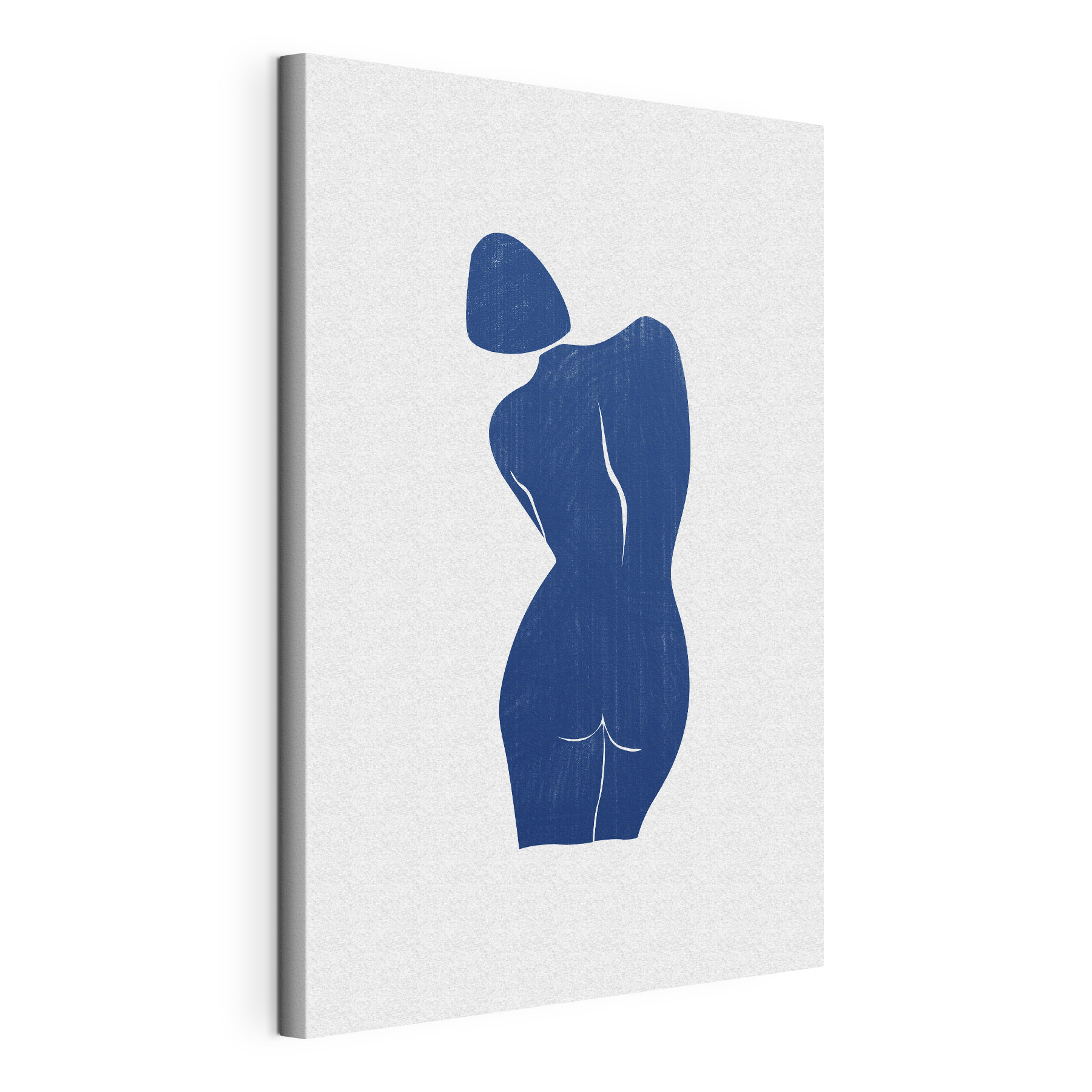 A blue drawing of a woman's body