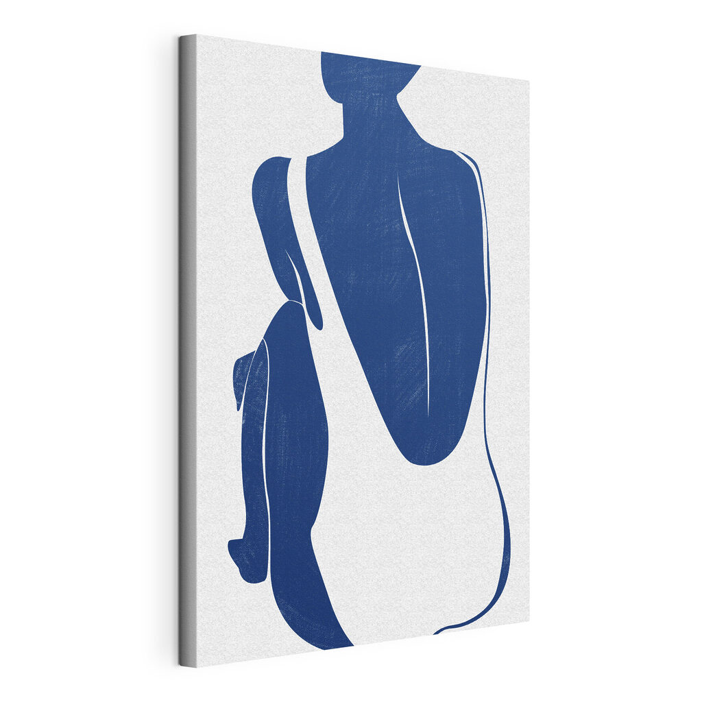 A blue and white silhouette of a woman and a penguin A blue and white silhouette of a woman and a penguin