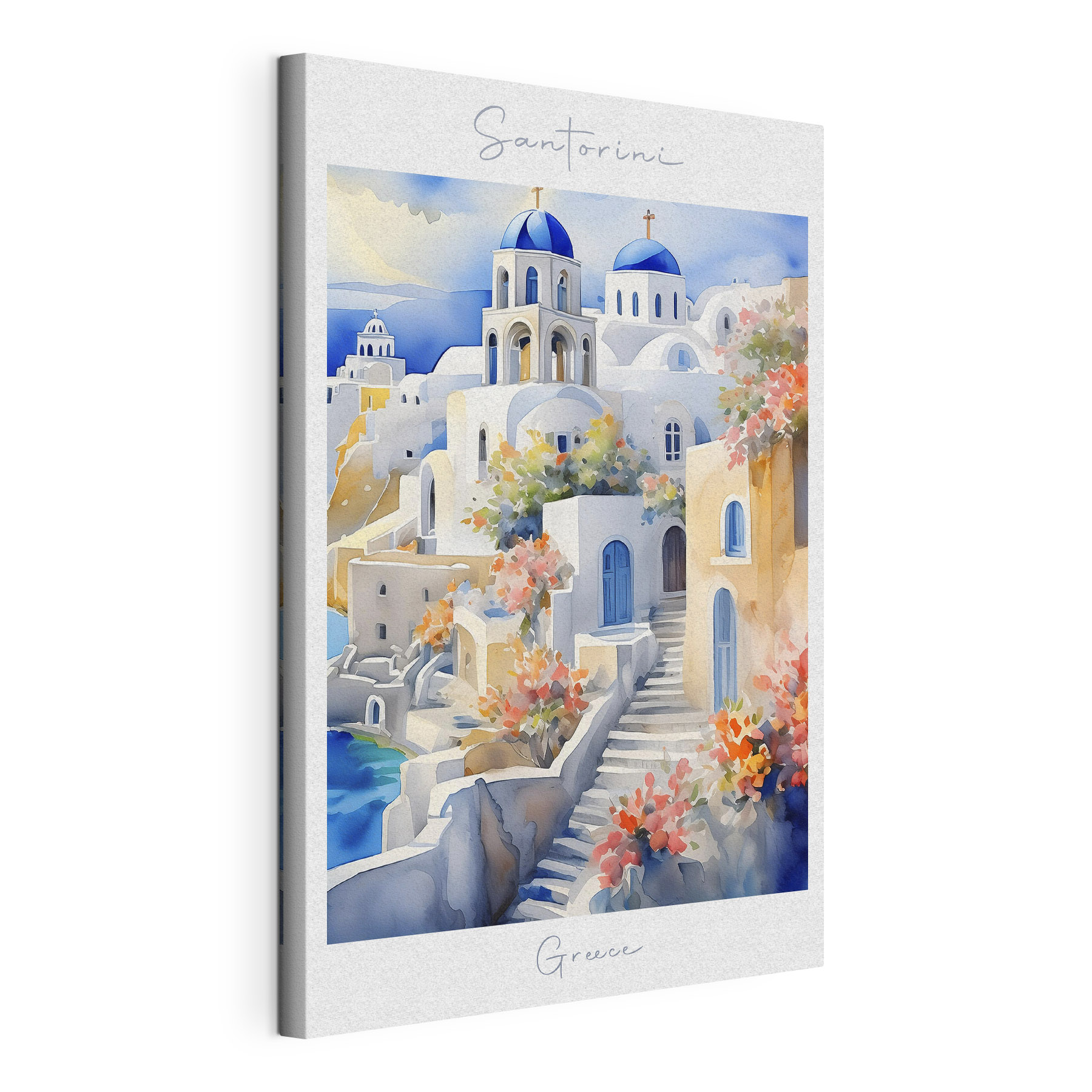 A watercolor painting of a white building with blue domes A watercolor painting of a white building with blue domes