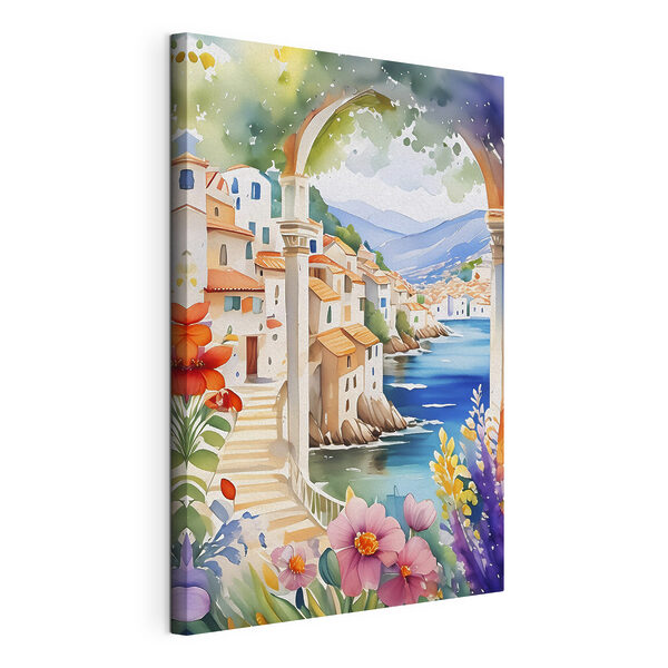 Cuadros Un cuadro en el que se ve un pueblo con un río y flores (SKU: s38406) Cuadros Cuadros Un cuadro en el que se ve un pueblo con un río y flores (SKU: s38406)
