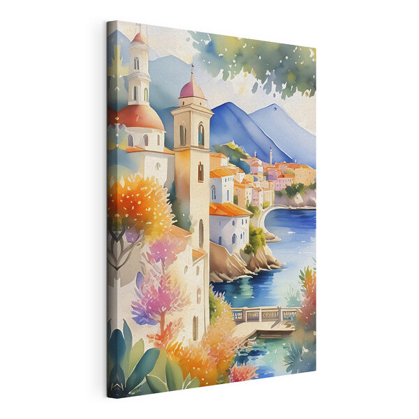 Cuadros Acuarela de un pueblo junto a una masa de agua (SKU: s38407) Cuadros Cuadros Acuarela de un pueblo junto a una masa de agua (SKU: s38407)