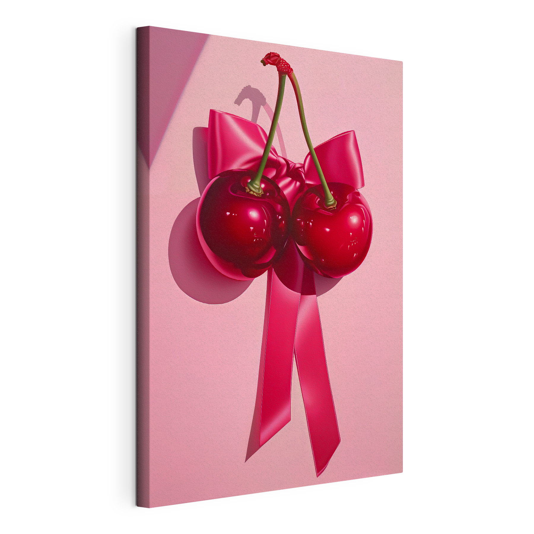 A pair of cherries tied to a bow A pair of cherries tied to a bow