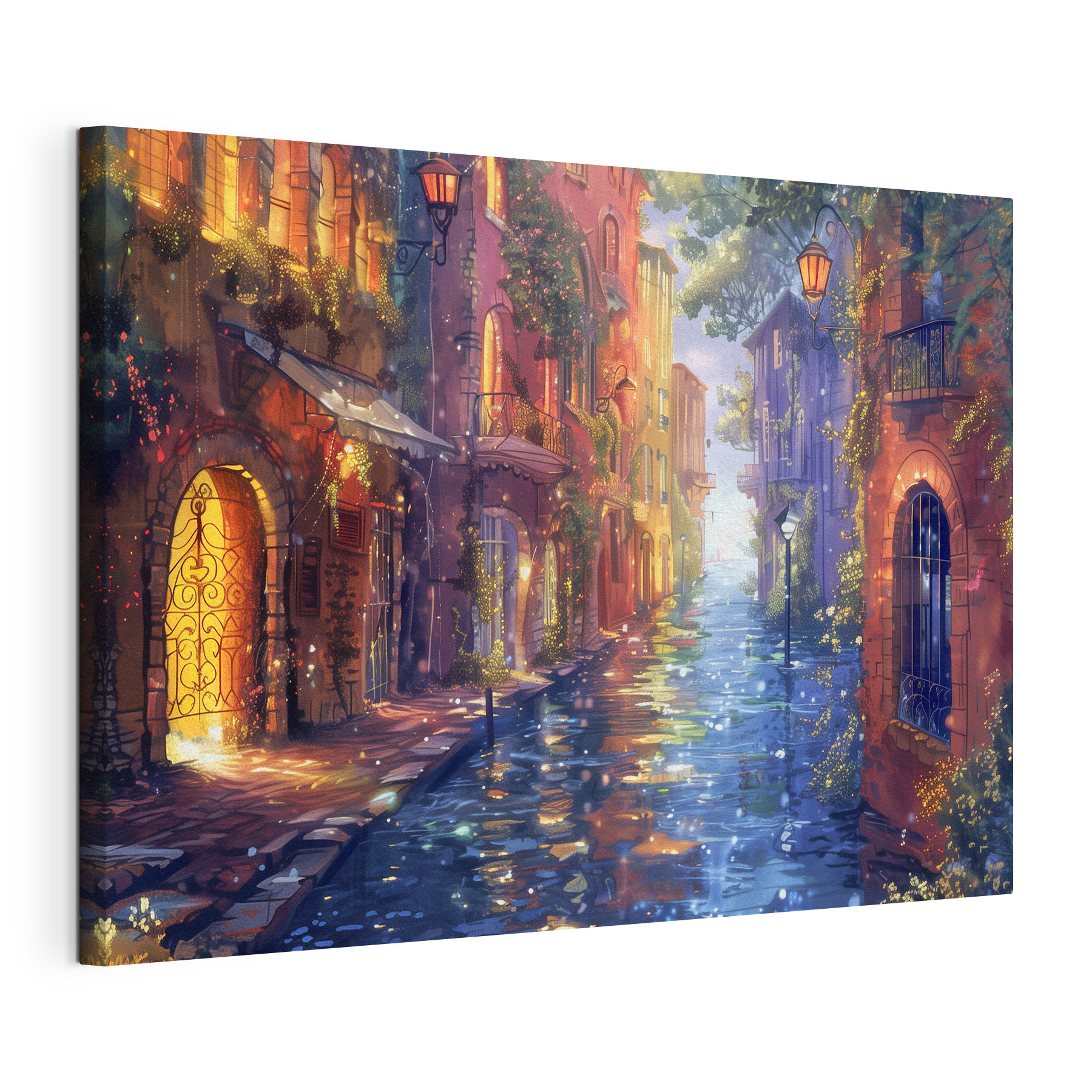 A water way with buildings and trees