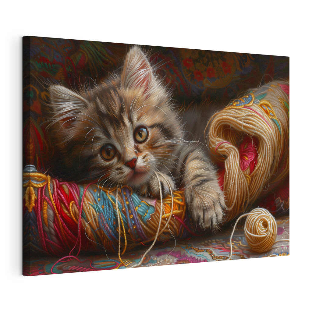 A cat lying on a ball of yarn A cat lying on a ball of yarn
