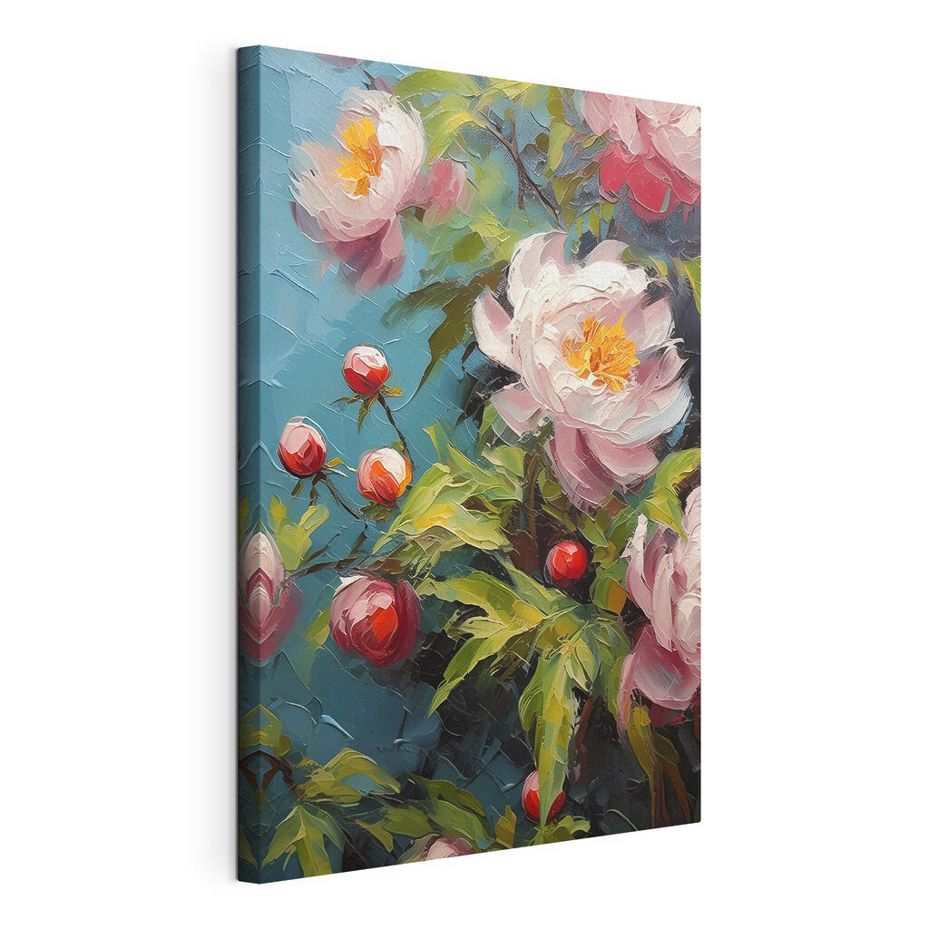 A painting of flowers and buds A painting of flowers and buds