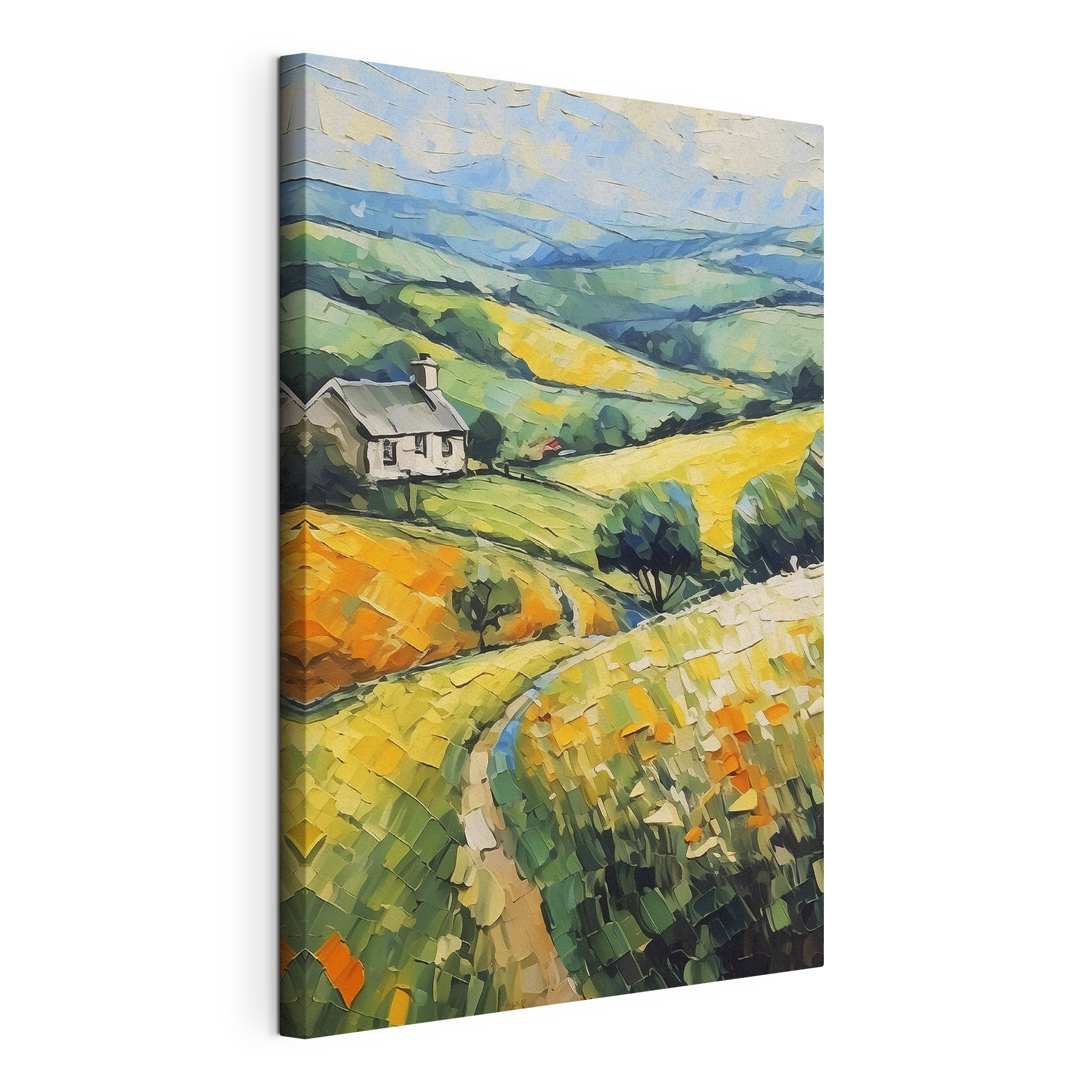 A painting of a house in a field A painting of a house in a field