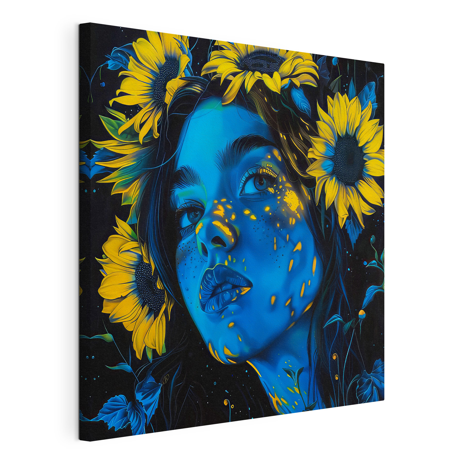 A woman with sunflowers in her hair