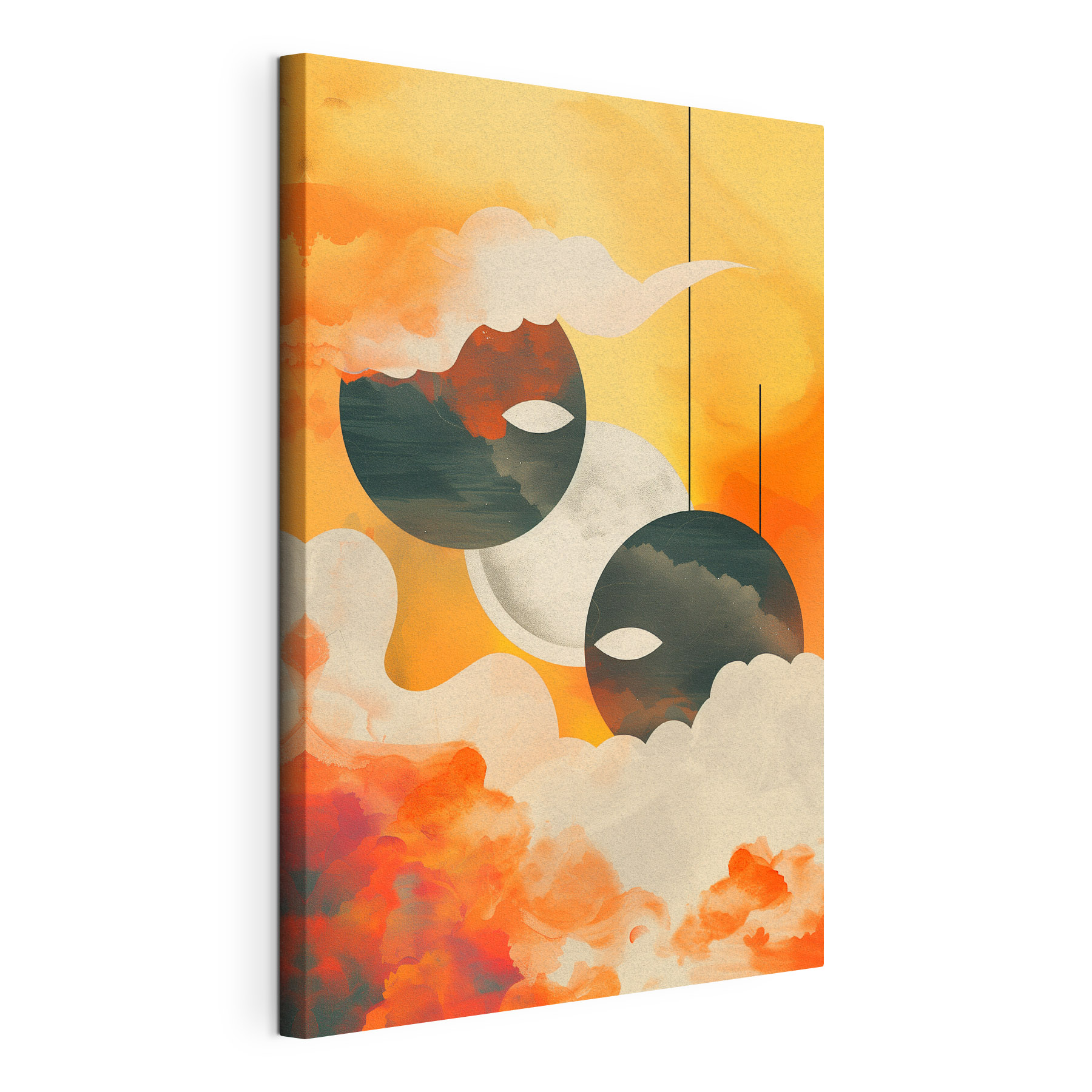 A painting of two circles and clouds A painting of two circles and clouds