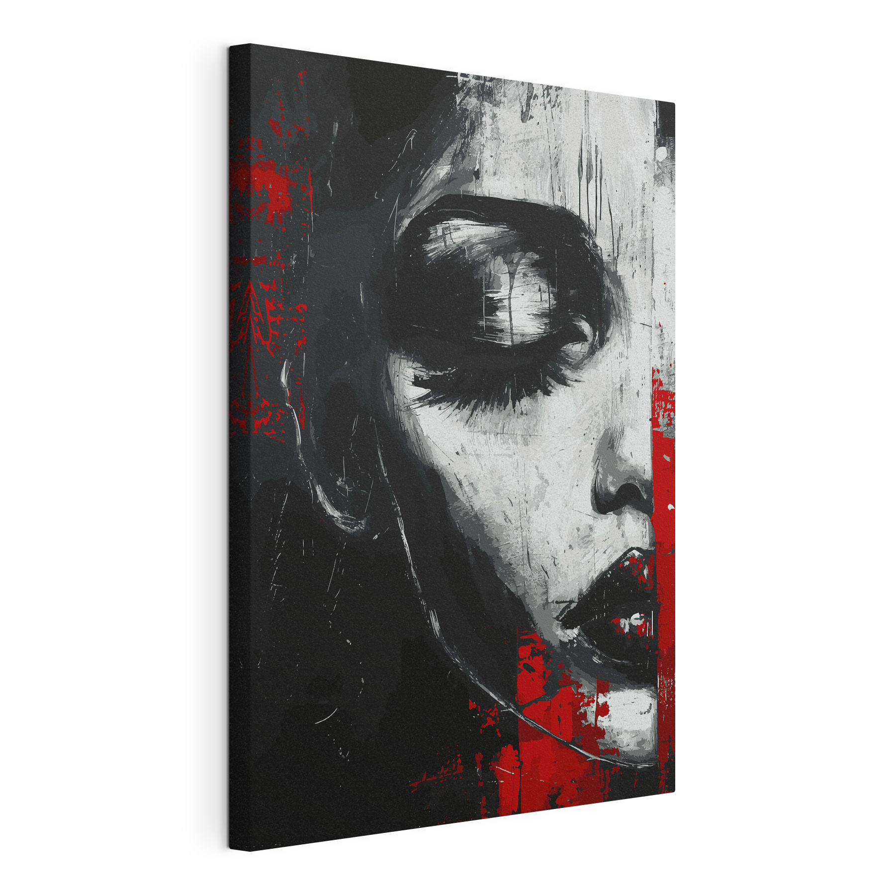 A woman's face with red lips and black eyes A woman's face with red lips and black eyes