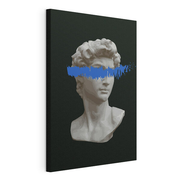A statue of a man with a blue line A statue of a man with a blue line