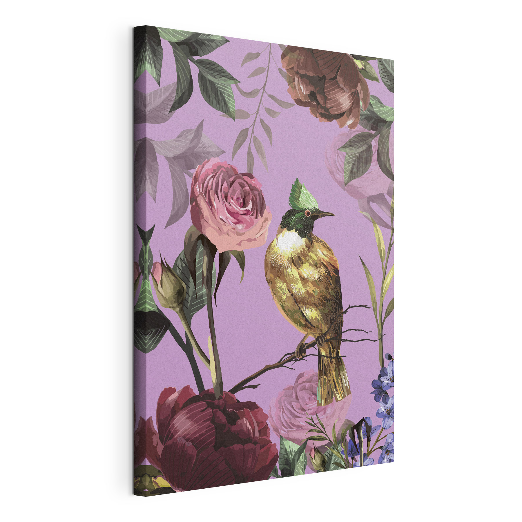 A bird on a branch with flowers A bird on a branch with flowers