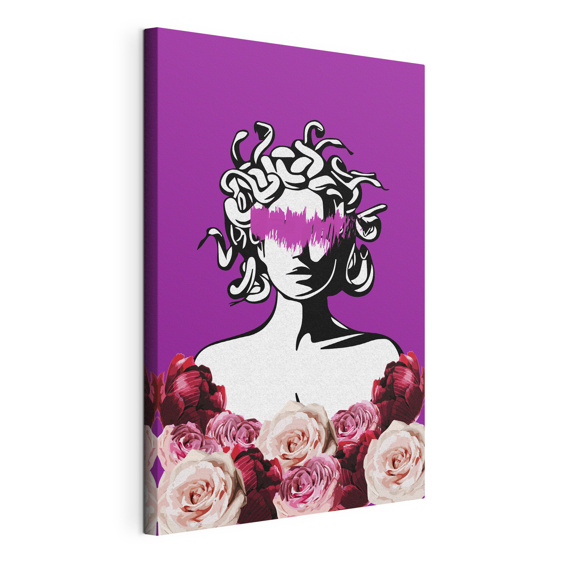 A drawing of a woman with purple and pink flowers A drawing of a woman with purple and pink flowers