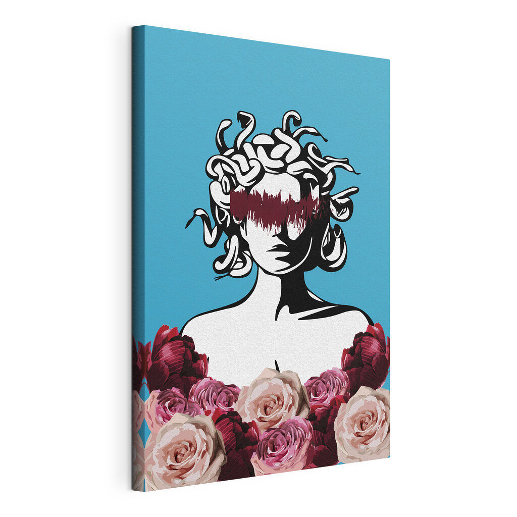 A drawing of a woman with medusa's head and flowers A drawing of a woman with medusa's head and flowers