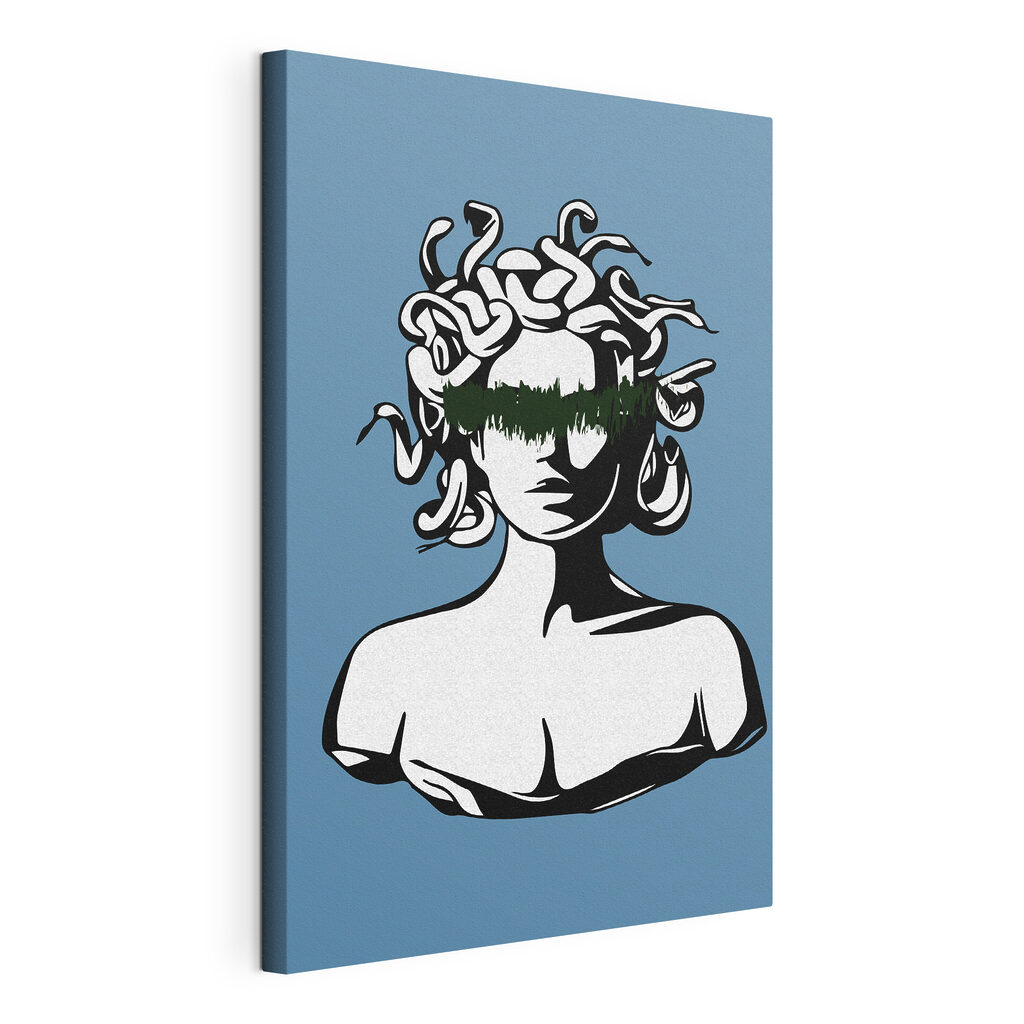 A statue of a medusa with a green line on it