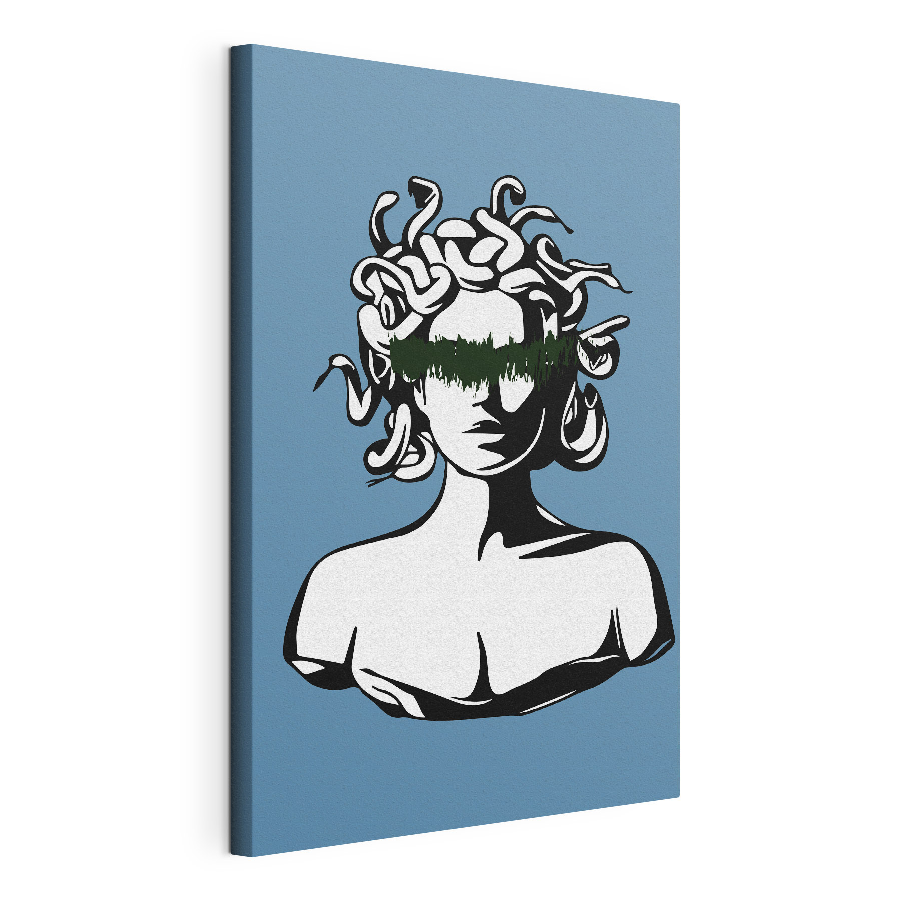 A statue of a medusa with a green line on it