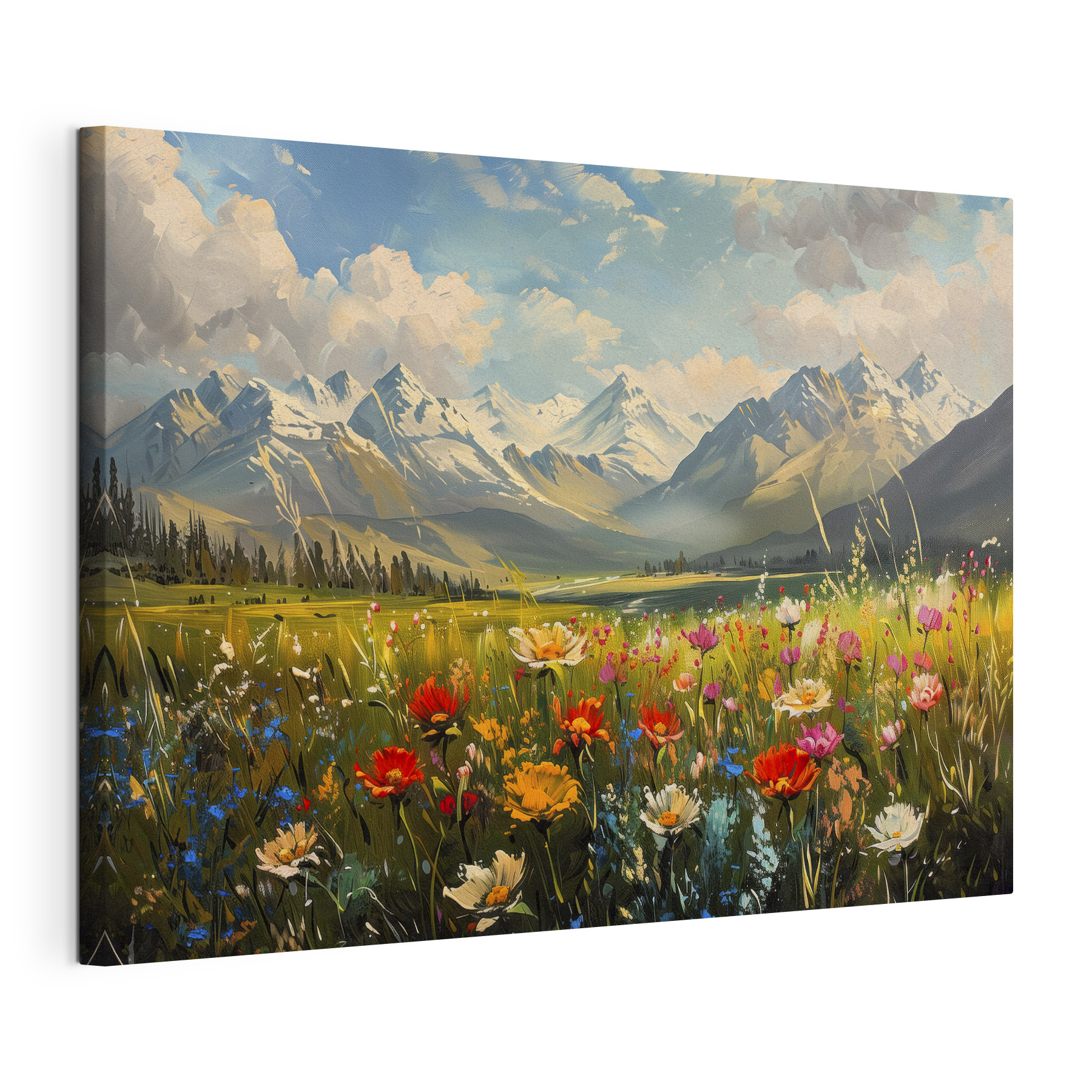 Field of flowers with mountains in the background Field of flowers with mountains in the background