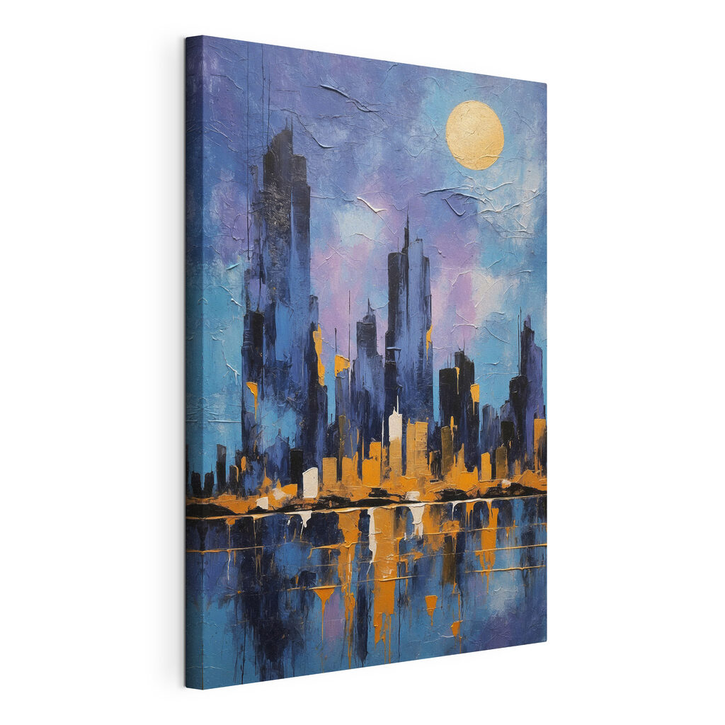 A painting of a city skyline A painting of a city skyline