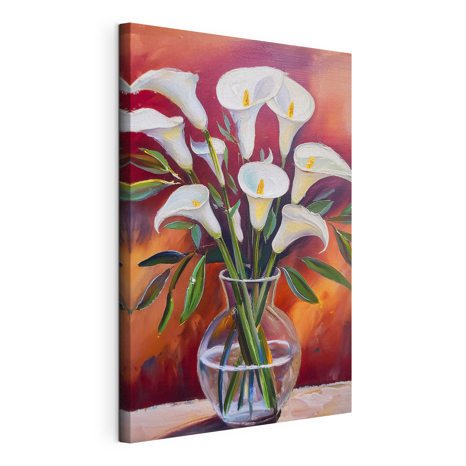 A painting of white flowers in a vase