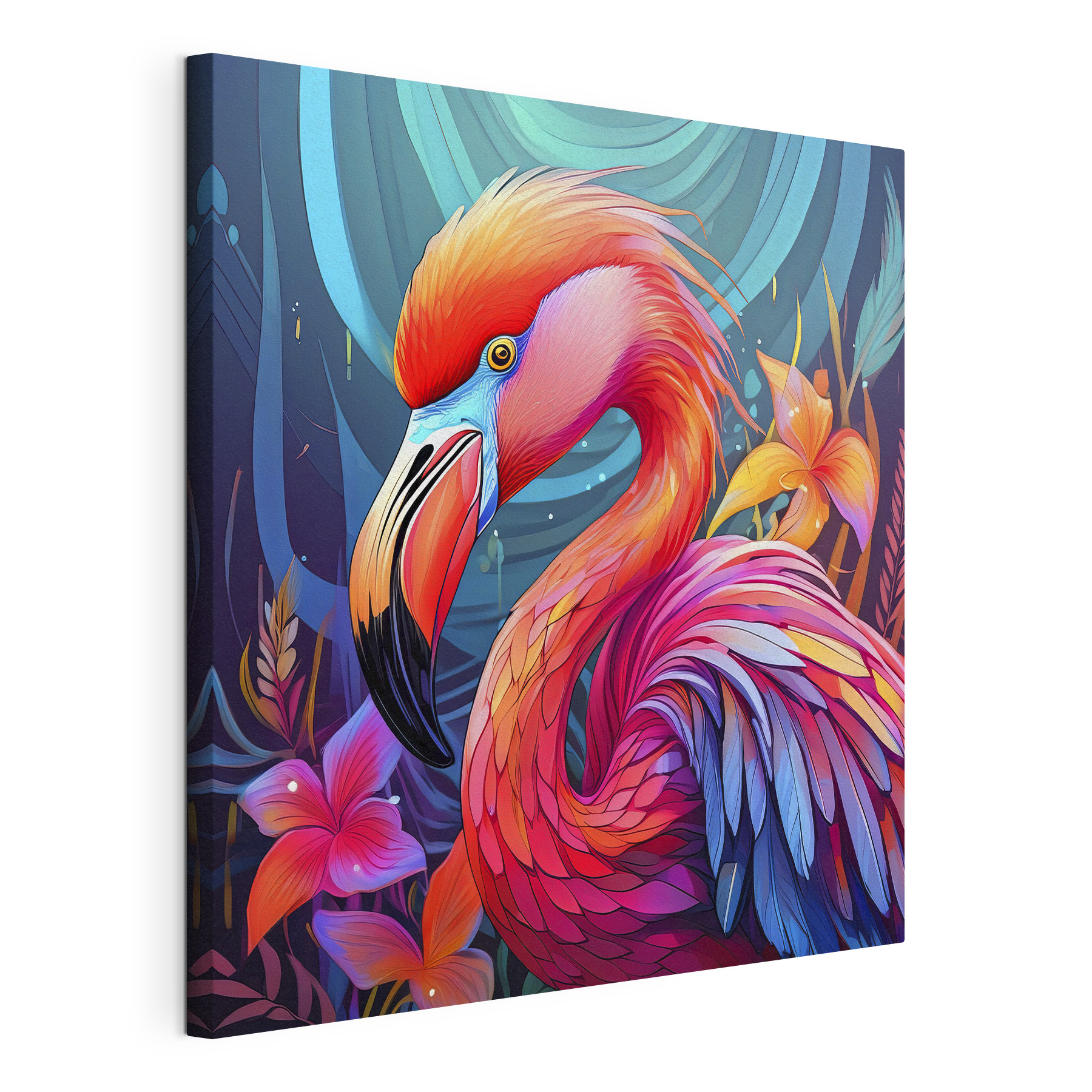 A colorful flamingo with flowers A colorful flamingo with flowers