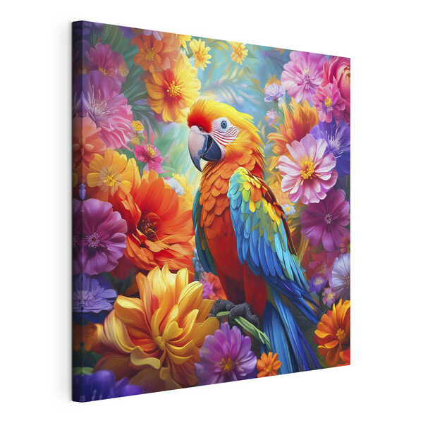 Cuadros Un pájaro de colores posado en una rama rodeado de flores (SKU: s38611) Cuadros Cuadros Un pájaro de colores posado en una rama rodeado de flores (SKU: s38611)