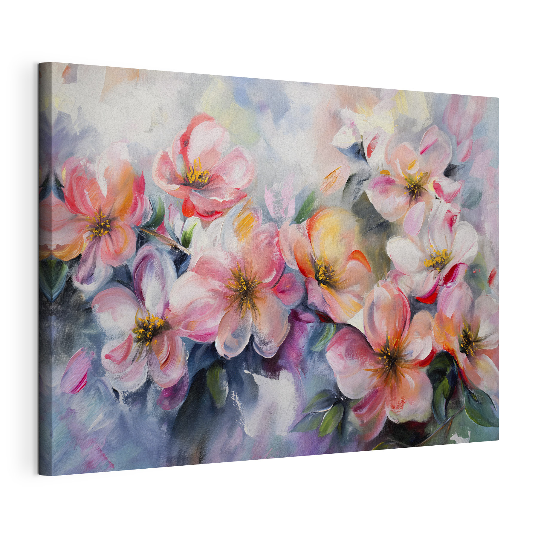 A painting of pink flowers