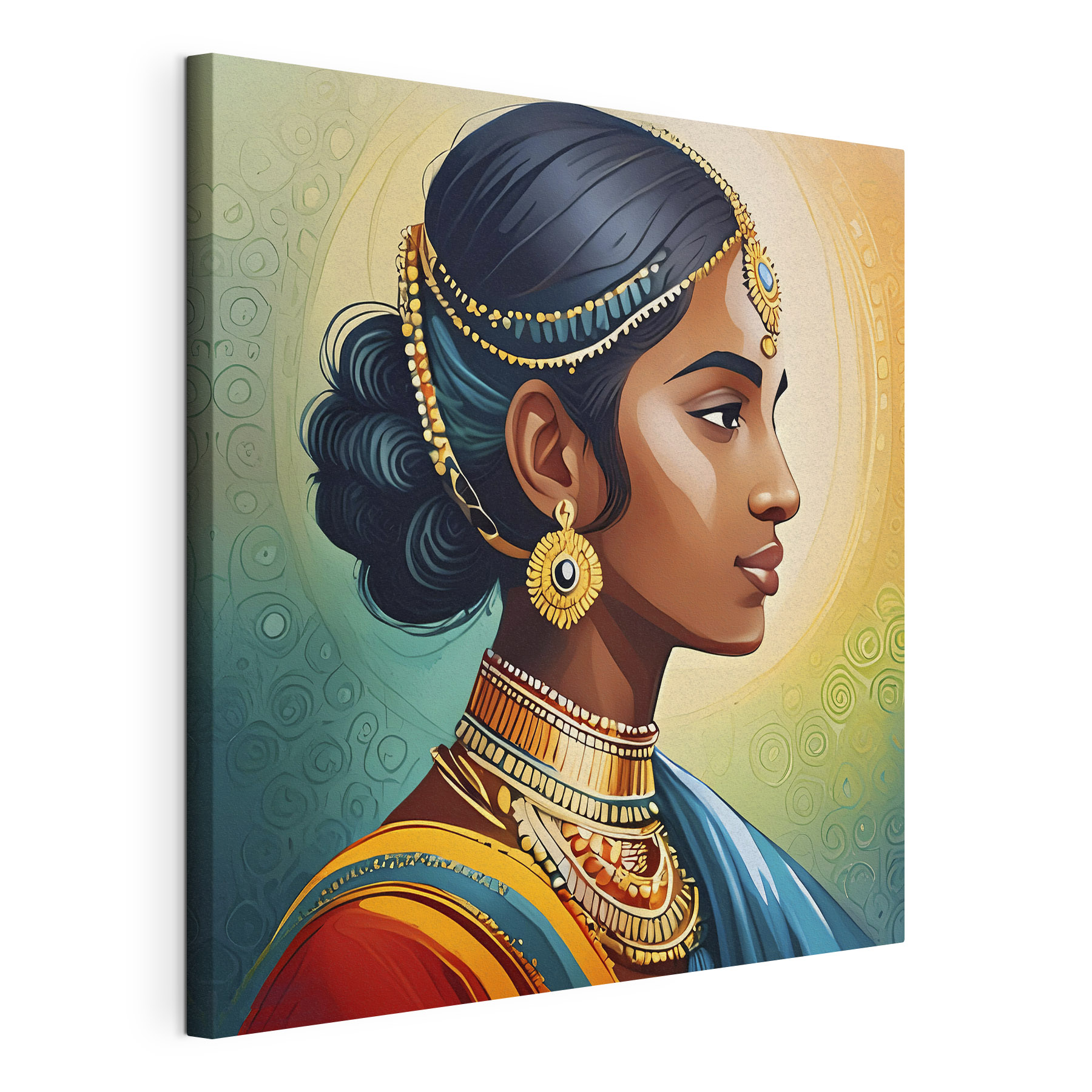 A woman with a necklace and earrings A woman with a necklace and earrings