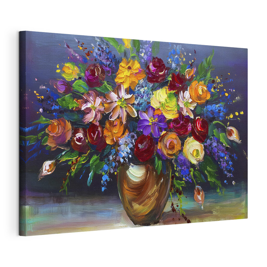 A painting of flowers in a vase