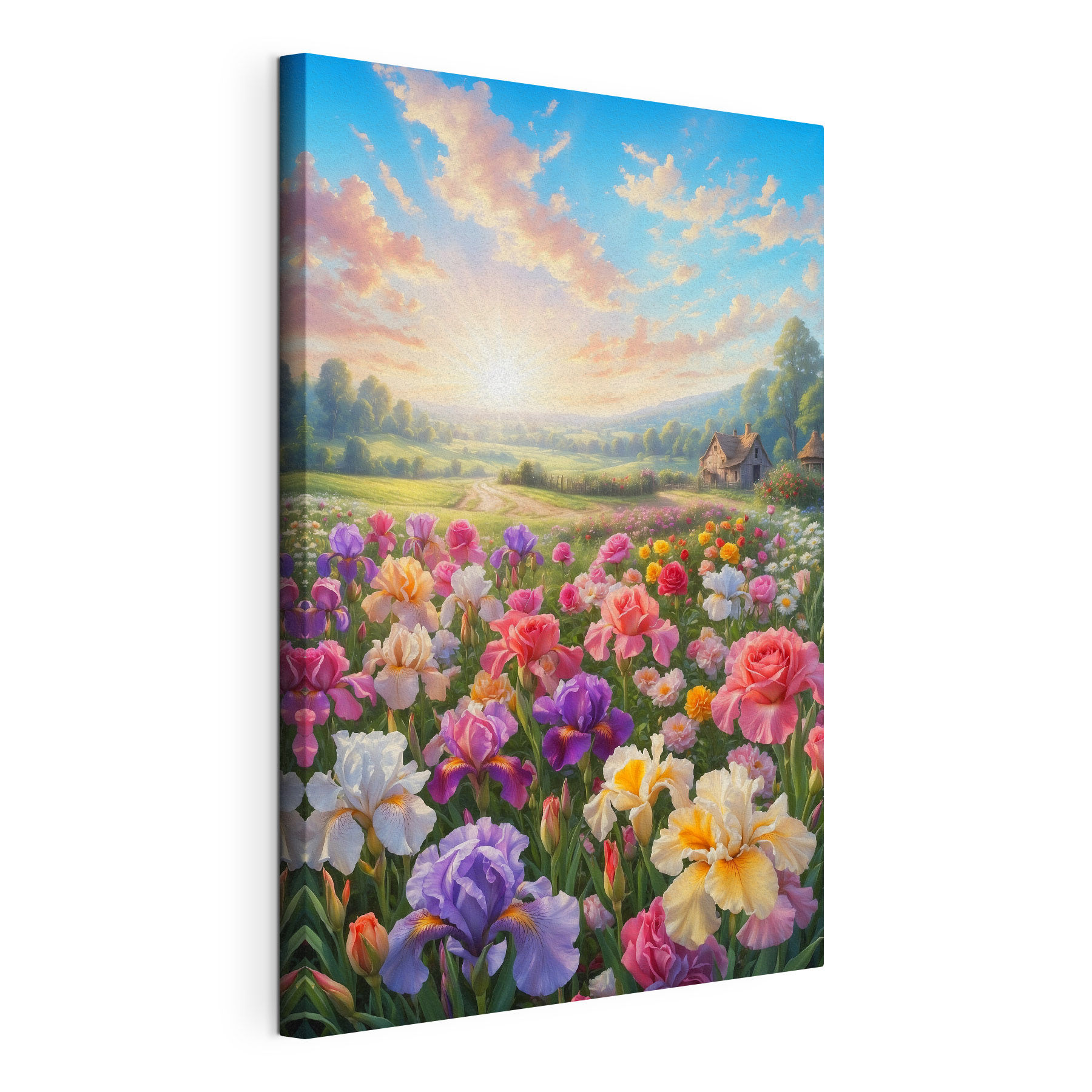 Field of flowers with a house in the background Field of flowers with a house in the background