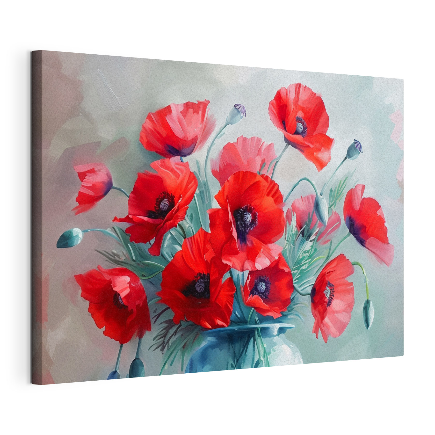 A painting of red flowers in a vase A painting of red flowers in a vase