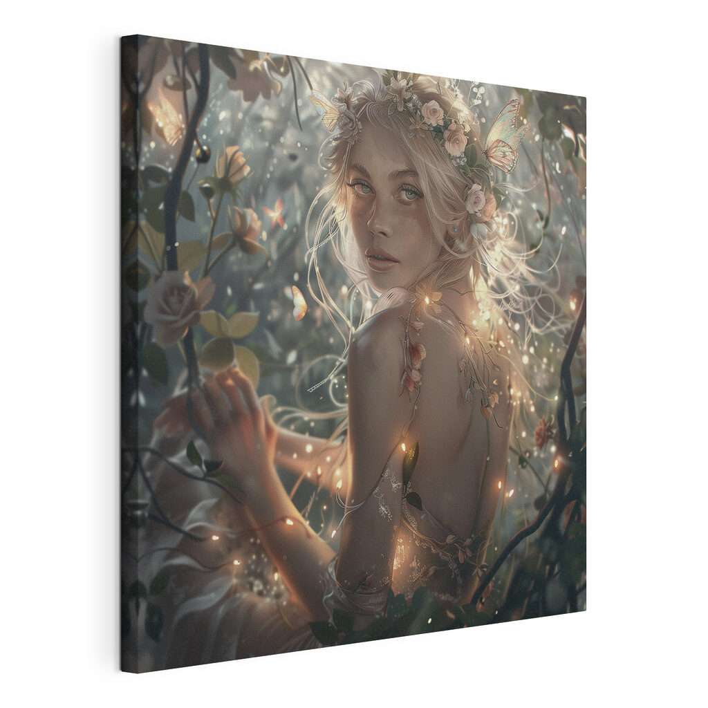A woman in a dress with flowers in her hair A woman in a dress with flowers in her hair